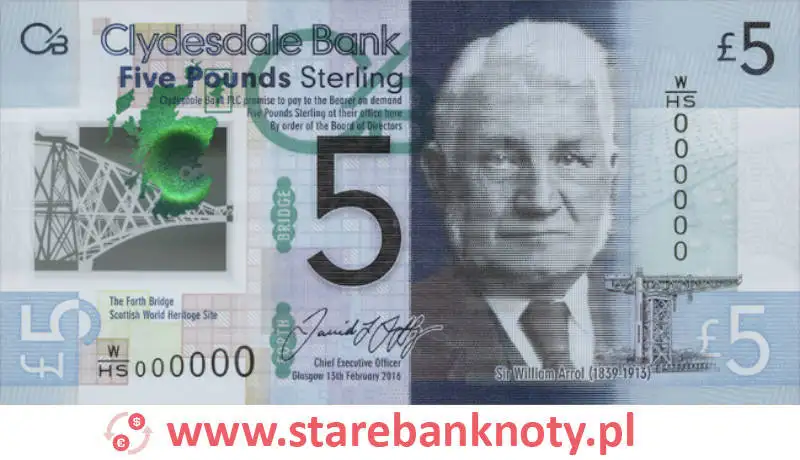 widok banknotu 5 funtów szkockich awers seria : World Heritage